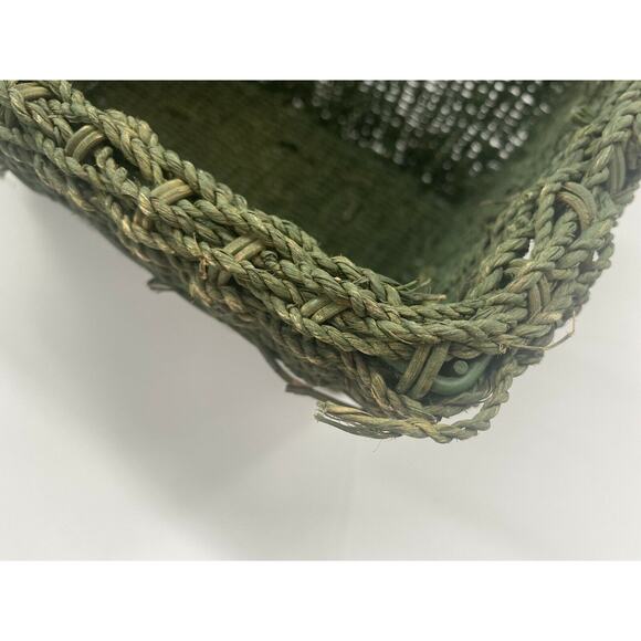 Vintage Jute Wicker Rattan Magazine Rack Handled Holder MCM Book Storage Basket - Picture 12 of 12